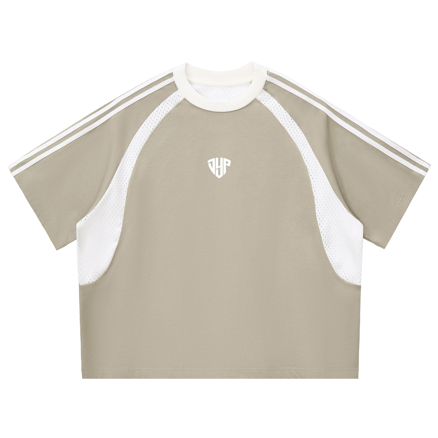 Contrast Stripes Panel Mesh T-shirt
