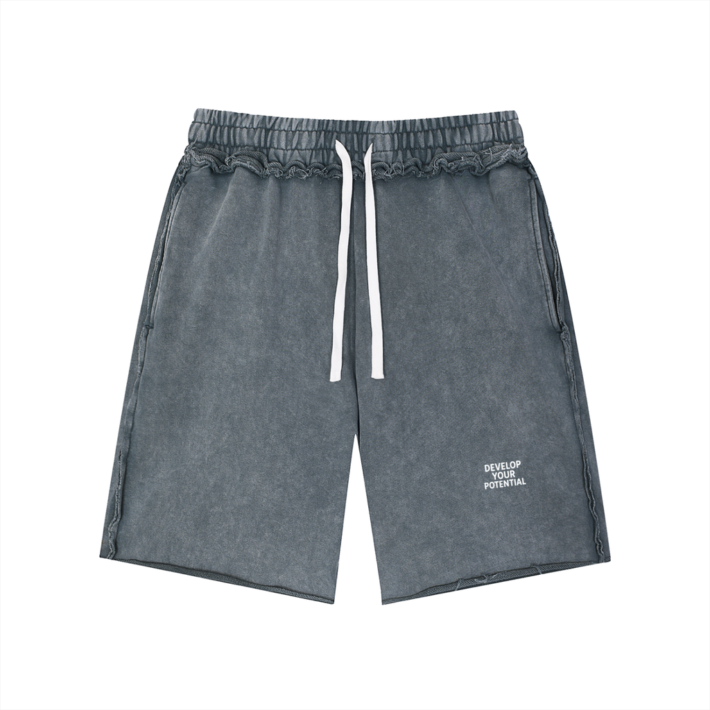 Unisex Mineral Wash Raw Edge Shorts