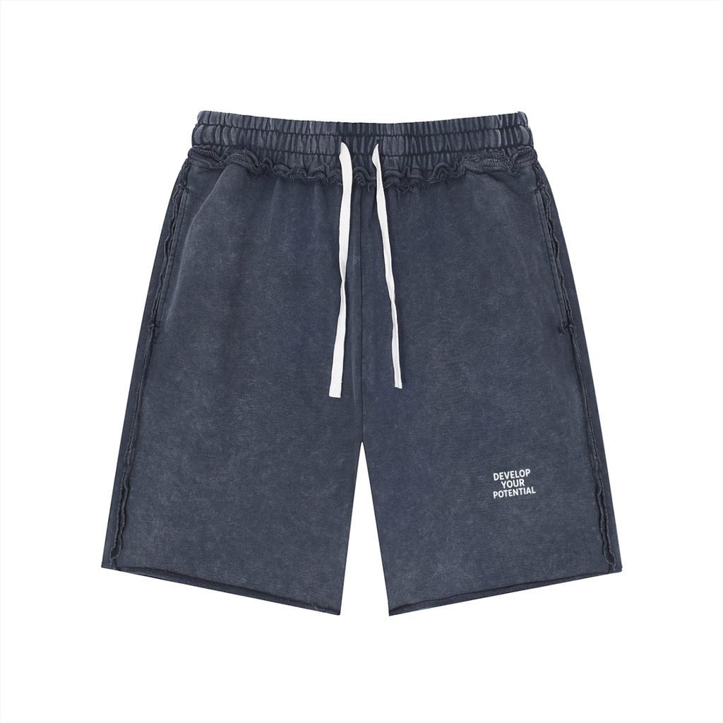 Unisex Mineral Wash Raw Edge Shorts