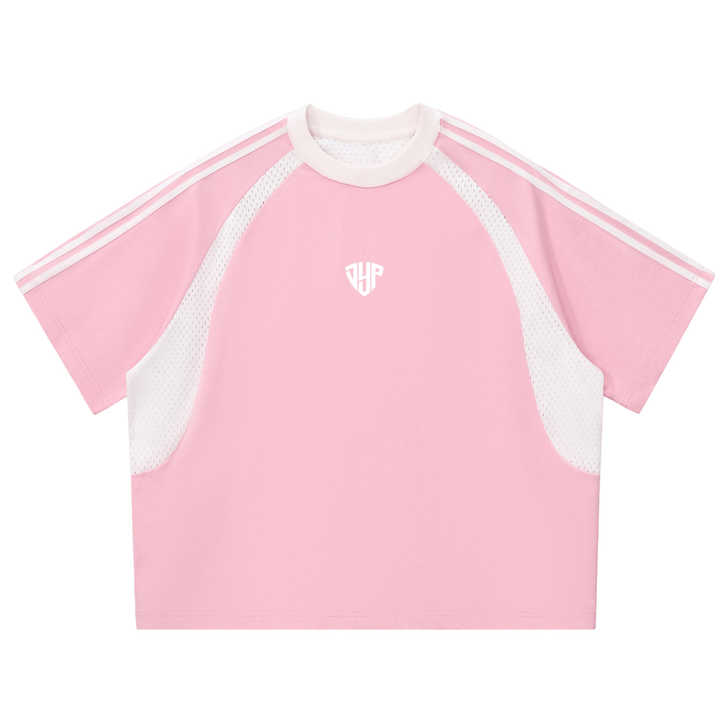 Contrast Stripes Panel Mesh T-shirt